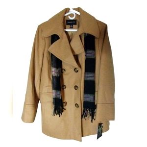 Big Sale item. NWT $220 Ladies London Fog Double Breasted Pea Coat w/Scarf